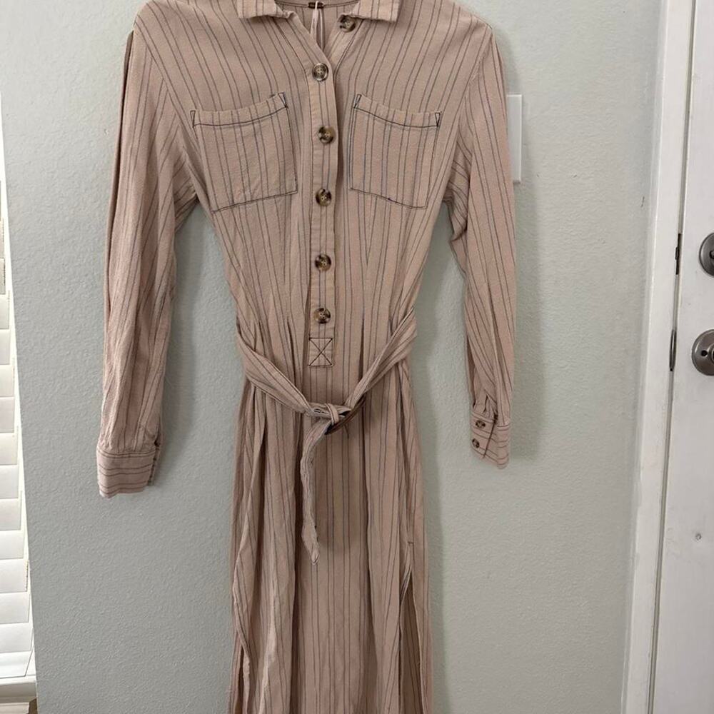 Tan and cream striped midi
